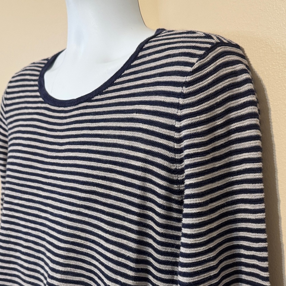 Eileen Fisher Navy and Gray Striped Organic Linen/Cotton Striped Sweater size L - Picture 3 of 11